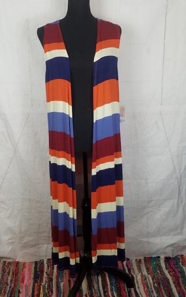 Lularoe striped Joy long open front long cardigan vest - Picture 2 of 9